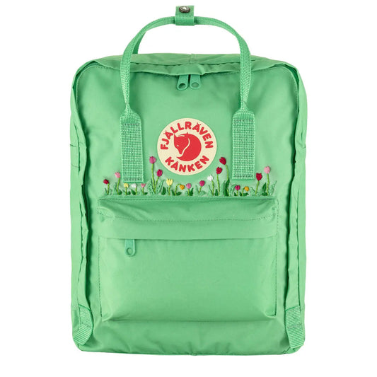Fjallraven Kanken Classic Embroidered Backpack Apple Mint Tulips 16L